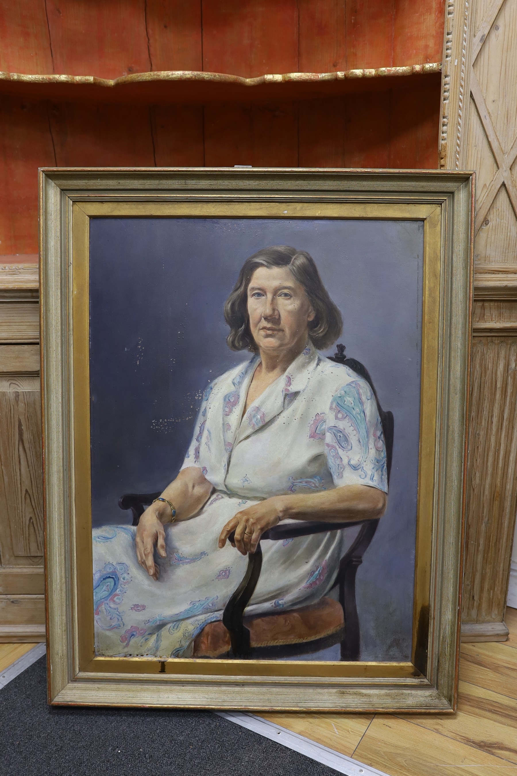 James Wedgwood, oil on board, ‘Ena’, Chelsea Art Society label verso, 83 x 61cm